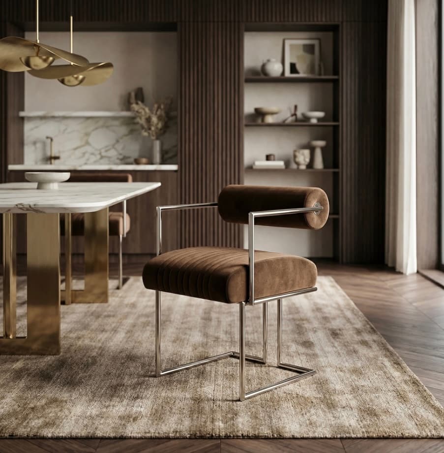 Интерьерный стул BARBER DARK BROWN PERFORMANCE FABRIC DINING CHAIR